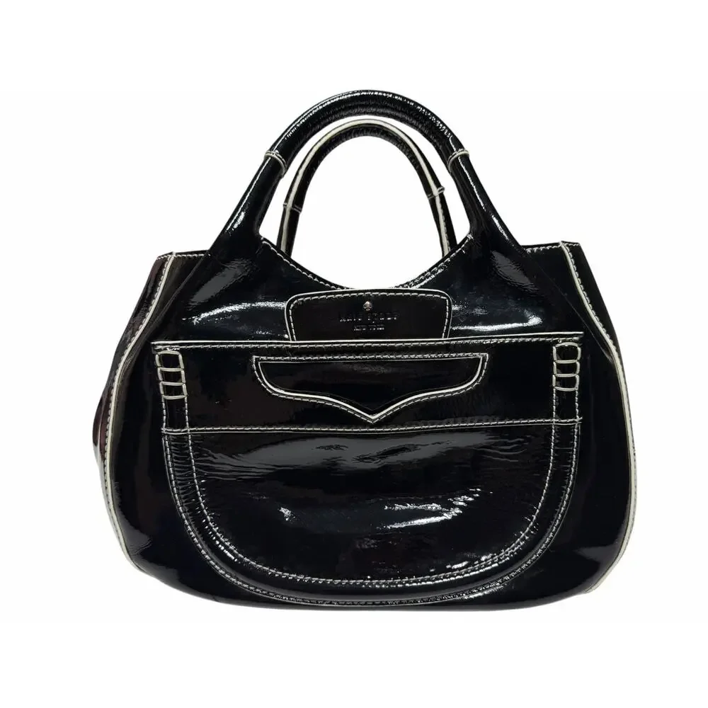 Kate Spade Black Patent Leather Pretty Penny Treesh Shoulder Handbag Large Purse